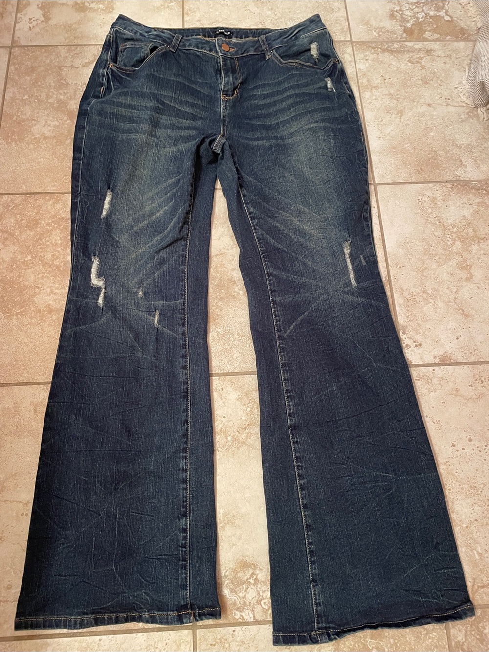 Flamingals Dark Blue Flare Jeans with Subtle Distressing